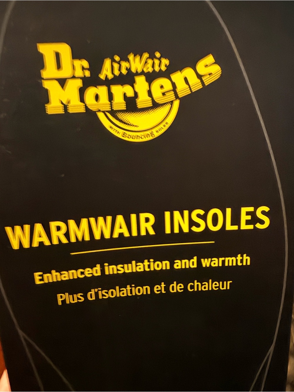 Dr. Martens Black Fuzzy Warmwair Insole with Yellow Logo USA W7/ EU 38
